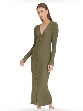 Harper Rose Long Sleeve Button-Up V-Neck Midi Sweater Dress